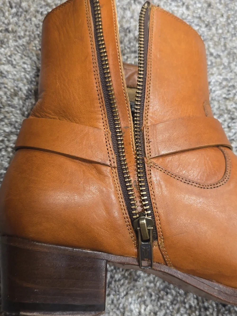 Frye Dara Cognac Leather Chukka Biker Boots with Side Zip